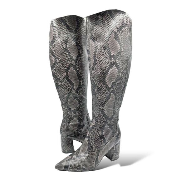 Marc‎ Fisher Women's Retie 2  Gray Leather Snake Skin Look Boots 8M US - Picture 2 of 14